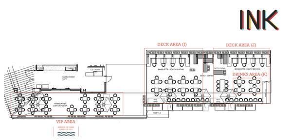 DECK Area "DJ" area - NYE Countdown Party at INK Cafe Group Package (2-3 persons Reserved Table in Deck Area section "I" ) 新年倒數派對 最佳維港海景露天餐廳 INK (2-3人枱)